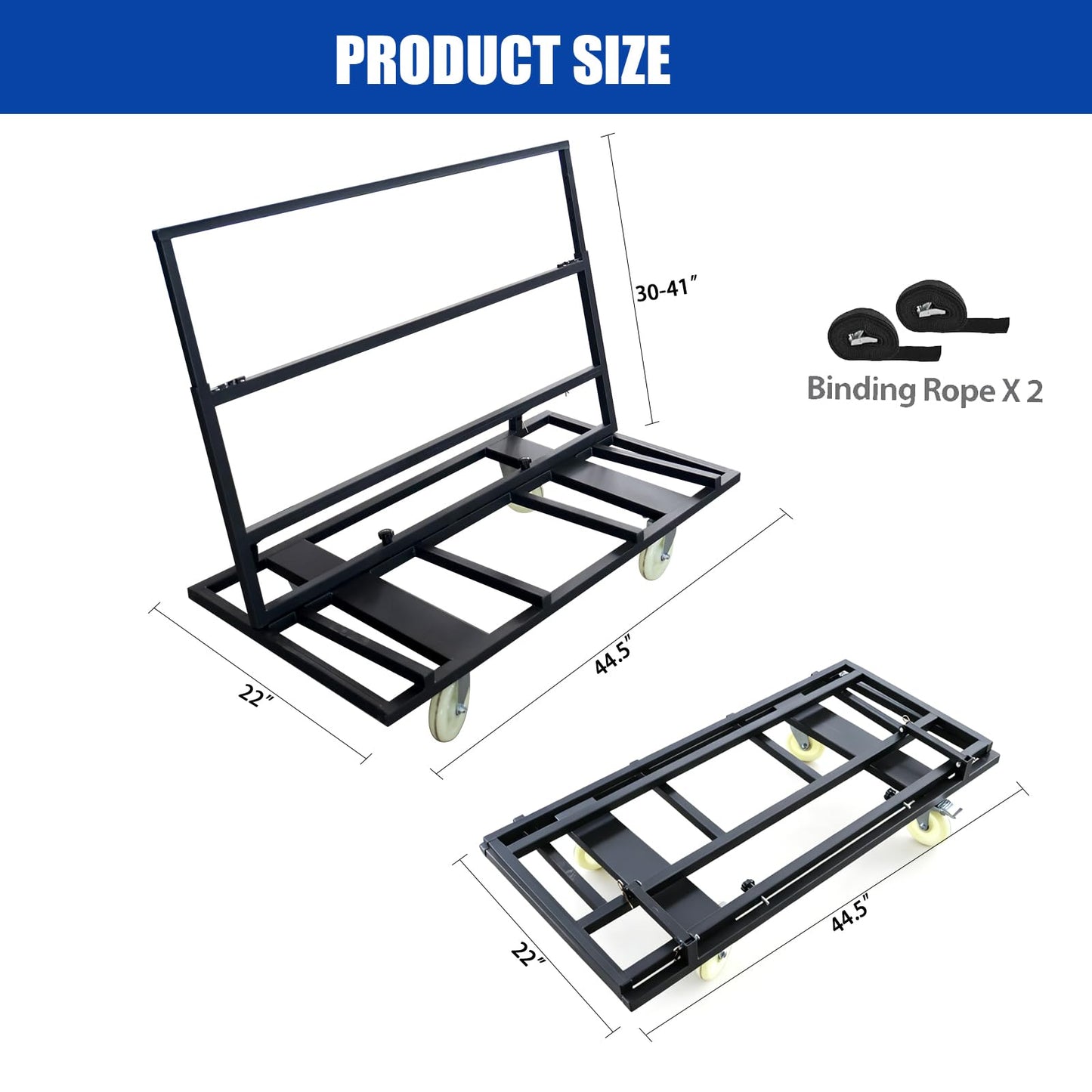 Folding Table Cart Dolly, 1800 LBS Heavy Duty Panel Truck with 4 Swivel Casters, Expandable Foldable Cart with Strap for Plywood, Plasterboard, Warehouse & Party Use
