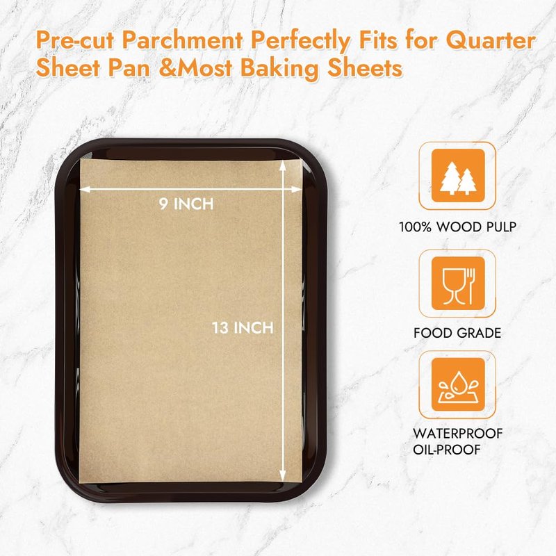 BYKITCHEN 9 x 13 Inch Parchment Paper Sheets, Non-Stick Precut Unbleached Baking Parchment Paper Liners for Oven, Air Fryer, Grilling, Cooking Bread Cake Cookie, Fits for Quarter Sheet Pan (120pcs)