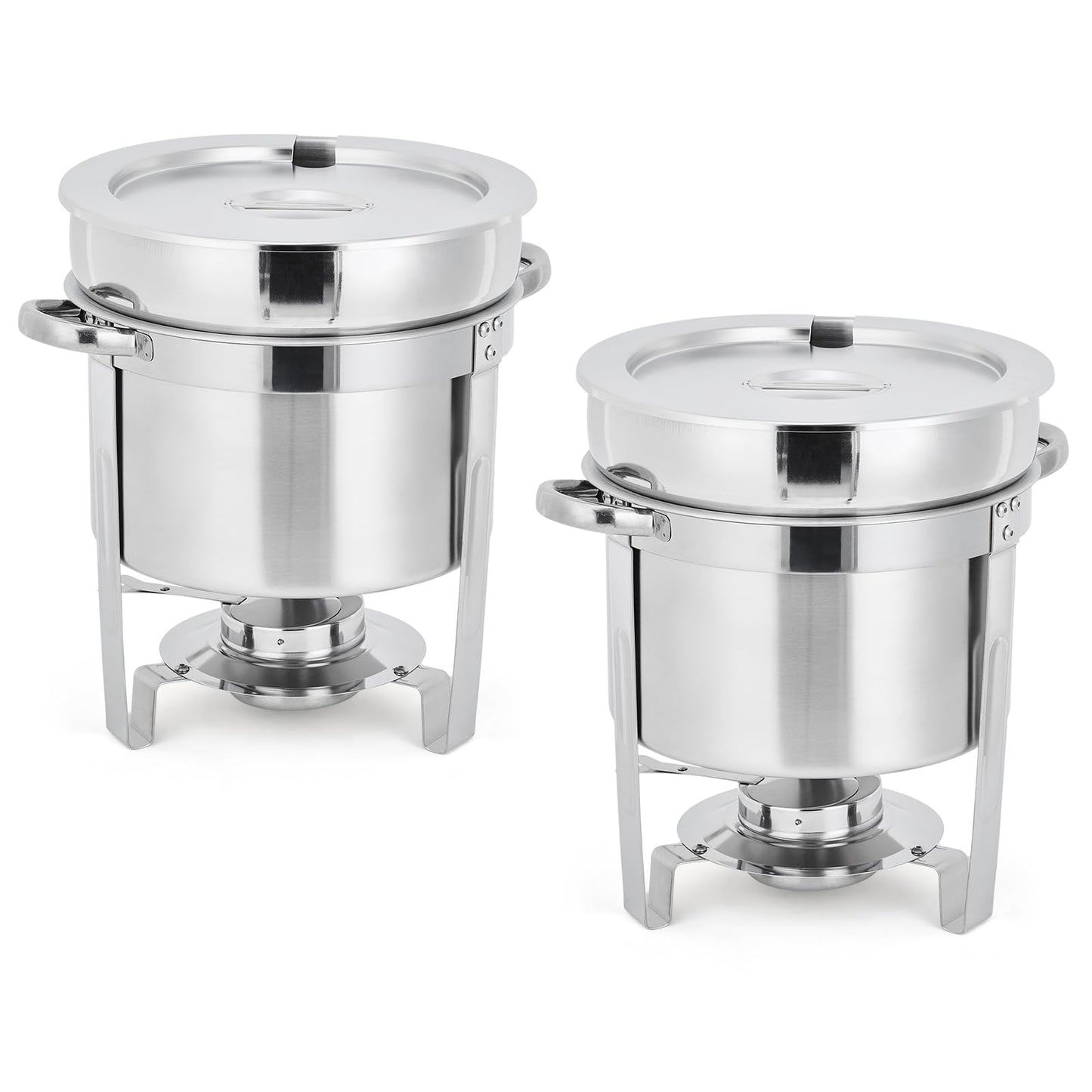 GarveeHome 7QT Soup Chafer Set of 2, Stainless Steel Round Soup Warmer with Pot, Notched Lids & Fuel Holders, Commercial Food Warmer for Buffets, Events and Party Service