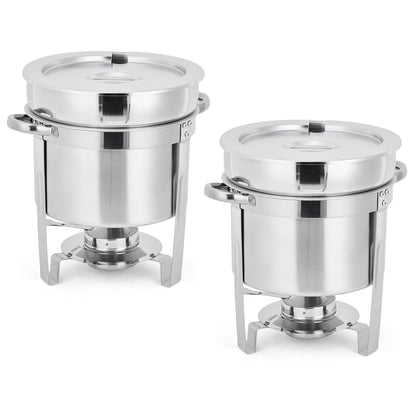 GarveeHome 7QT Soup Chafer Set of 2, Stainless Steel Round Soup Warmer with Pot, Notched Lids & Fuel Holders, Commercial Food Warmer for Buffets, Events and Party Service