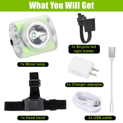 Vanvale High-Power Rechargeable LED Mining Headlamp, Lightweight IP68 Waterproof Hard Hat Helmet Light for Miners, Outdoor Work, Hiking, Camping, Caving, Emergency Use (Miner Light Kit)