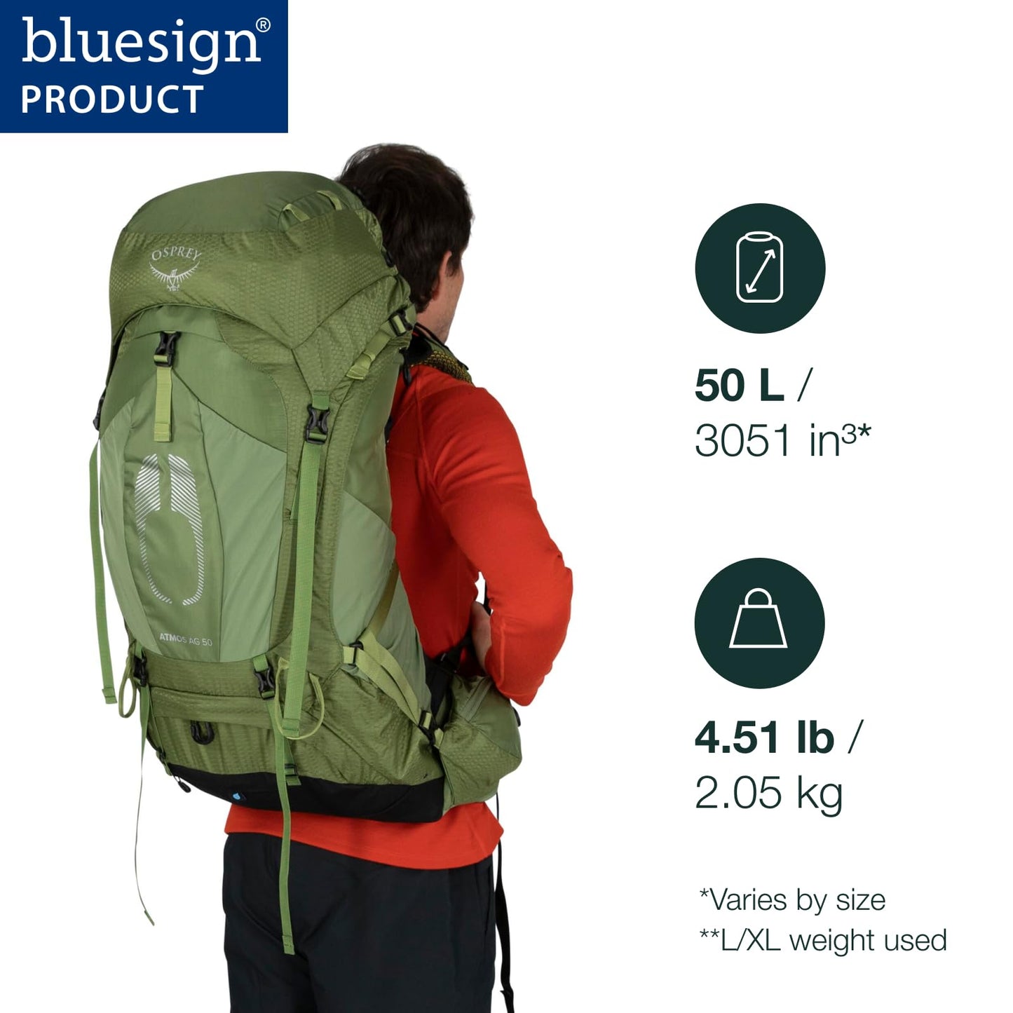 Osprey Atmos AG 50L Men's Backpacking Backpack, Venturi Blue, L/XL