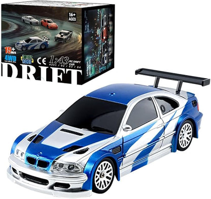 HERR RC Electric Mini Racing Drift Car Model 1:43 Scale 2.4G Full Scale Linkage Light Set Max Speed 15km/h Indoor Mini RC Toys Hobbyist Gift Black White (RTR Version/Blue &amp White)