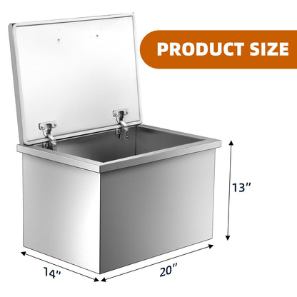 GarveeLife Drop in Ice Chest, 20" L x 14" W x 13" H Stainless Steel Ice Cooler, Commercial Ice Bin with Hinged Cover, Outdoor Kitchen Ice Bar, Drain-Pipe and Drain Plug Included, for Cold Wine Beer