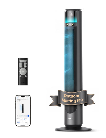 DREO TurboCool Outdoor Misting Fan 711AS, 33 ft/s High Velocity, 12 Speeds, 4 Modes Smart Standing Floor Fan, 150° Customizable Oscillating, 20 dB Quiet DC Motor for Bedroom, Weather Resistant