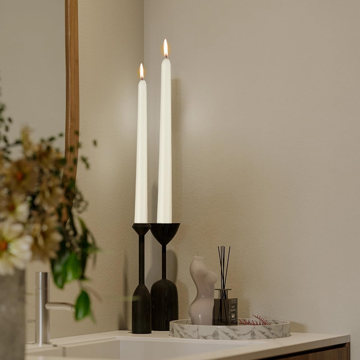 Ivory Taper Candles, Set of 20 Unscented and Smokeless 10 Inch Taper Candles Long Burning, Paraffin Wax with Cotton Wicks for Burning Approxinately 7-8 Hours Time