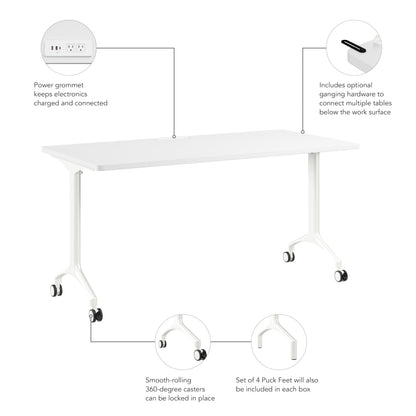 Bush Business Furniture 60-inch Rolling Rectangle Conference Room Table, Modular Training Table with Wheels for Meetings and Classrooms, Commercial Office Furniture, Synergy Collection, White