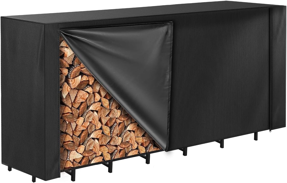 Vailge Firewood Rack Cover - Waterproof 8FT Outdoor Protector with Full Zipper & Windproof Straps
