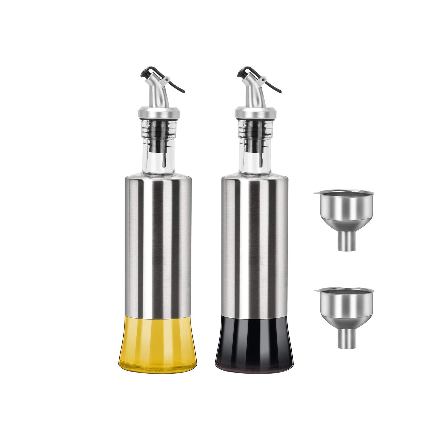 onlyfire Olive Oil and Vinegar Dispenser Set - 2Pack, 12 Oz Stainless Steel Oil Bottles Dispenser for Kitchen Cooking and BBQ (2PCS Funnel included)