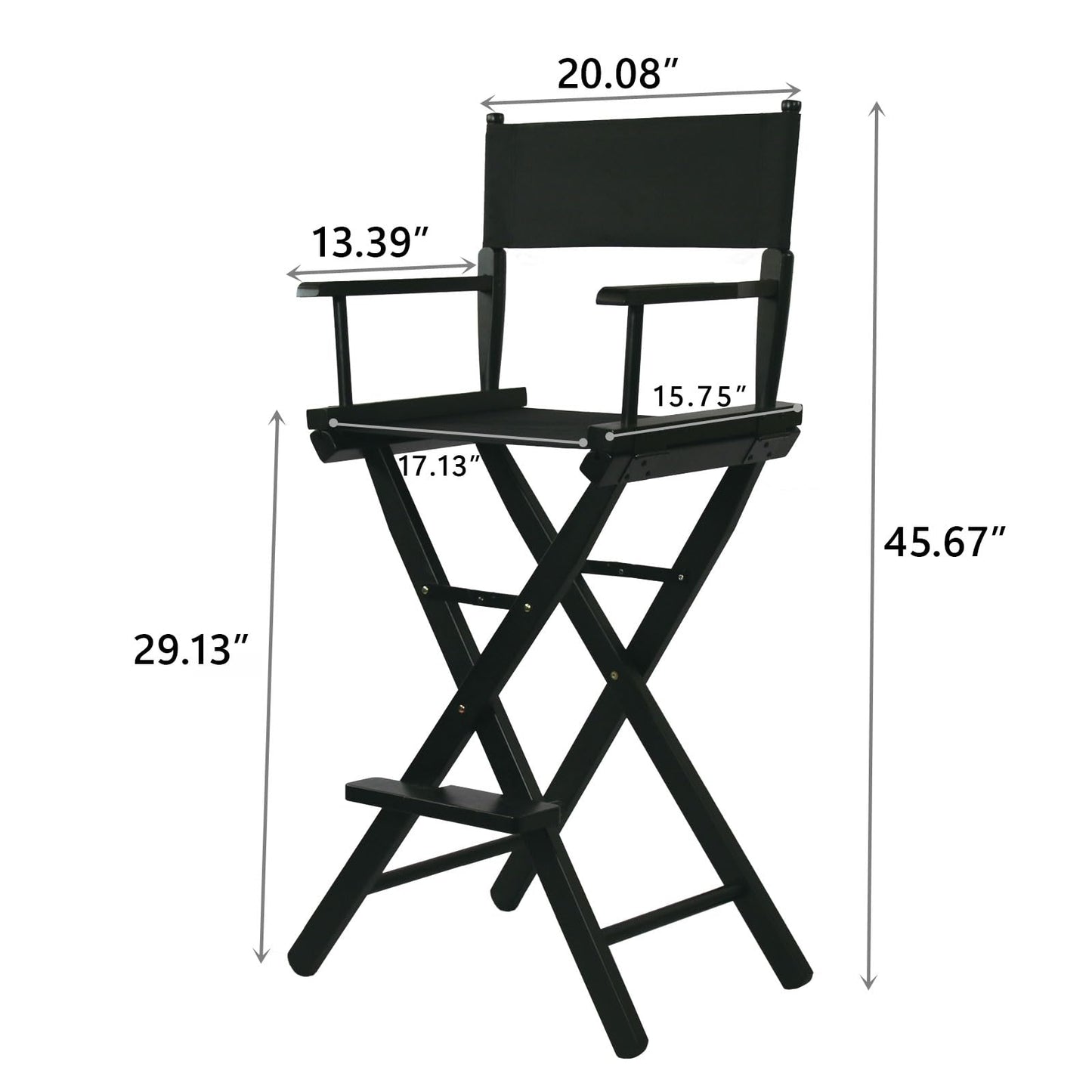 JXUFDHO Tall Directors Chair Foldable 46'', Makeup Chair Black for Makeup Artist, 250lbs Capacity Solid Hardwood,Black