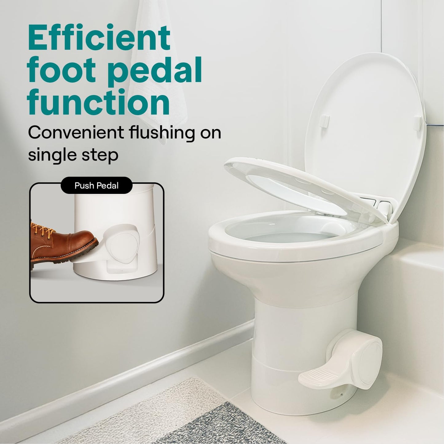 SereneLife RV Toilet - Small Camp Toilet with Foot Pedal and a Hand Sprayer, Leak-Proof, Odorless, Soft-Close Lid, Compact Water-Saving Design, Quick Installation, Perfect for RVs, Trailers, and Boats