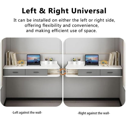 Sxlawesom Wall Mounted Desk, Floating Vanity Makeup Table with Drawer, Space-Saving Wall Organizer Computer Desk for Home Office(White Gray,60x40x25cm)