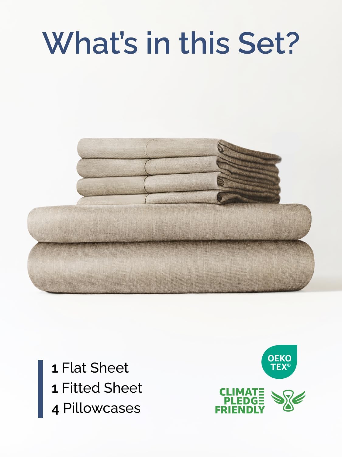 Skiennix Extra Deep Queen Sheet Set | 6-Piece Breathable Cooling Bedding - Soft, Wrinkle-Free Heathered Beige