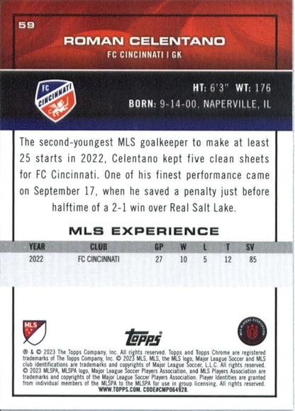 2023 Topps Chrome Major League Soccer - MLS - #59 Roman Celentano FC Cincinnati Rookie Soccer Card - Sportscard Superstore