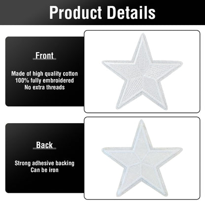 WILDREEDS 24 Pieces Star Iron on Patches, Star Embroidered Patch for Clothing, T-Shirt, Backpacks, Hats, Jeans, Jackets (White)