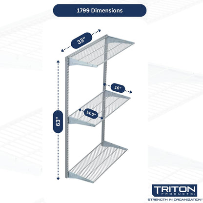 Triton Products 3 Tier Wire Shelving Unit for Home and Garage with 375 Lb Load Capacity 33" W x 63" H x 16" D (Gray)