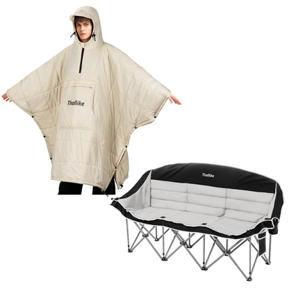 Thallike 3 Person Outdoor Camping Chair & Warm Oversized Camping Blanket with Hood