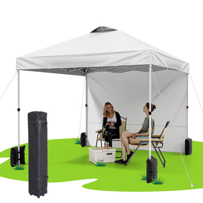 UEAKPIC 10x10 Pop Up Canopy with Sidewall, Instant Portable Outdoor Tent, UPF 50+, Waterproof, Adjustable White Sun Shelter with Vented Roof for Party, 1 Wheel Bag, 8 Stakes, 4 Ropes, 4 Sandbags