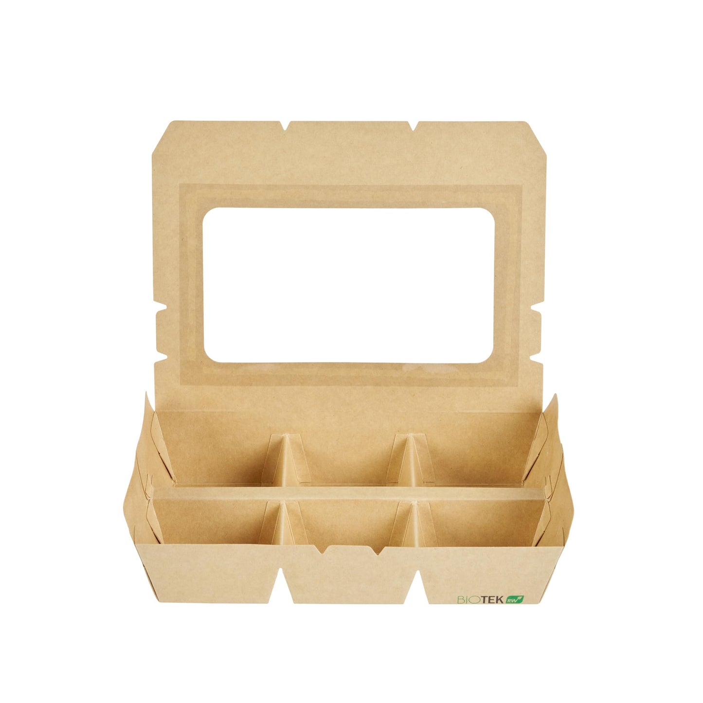 Restaurantware Take Out Box 200 Pack of 23 oz Paper 6-Compartment Food Container Grease-Resistant with Window Kraft Bento Box for Cookies, Sandwiches, Takeaway