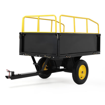 Heavy Duty ATV Trailer Tow Behind Dump Cart, 17 Cu.Ft. 750lbs Capacity, Pull Behind Steel Yard Wagon Dump Trailer for Tractor Lawn Mower Garden
