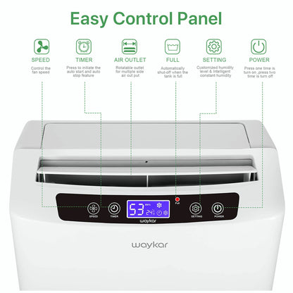 Waykar 34 Pints Energy Star Dehumidifier for Spaces up to 2,000 Sq. Ft at Home, in Basements and Large Rooms with Drain Hose and 0.66 Gallons Water Tank