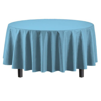 Exquisite Party Solids 6-Pack Premium Plastic Tablecloth 84in. Round Plastic Table Cover - Sky Blue