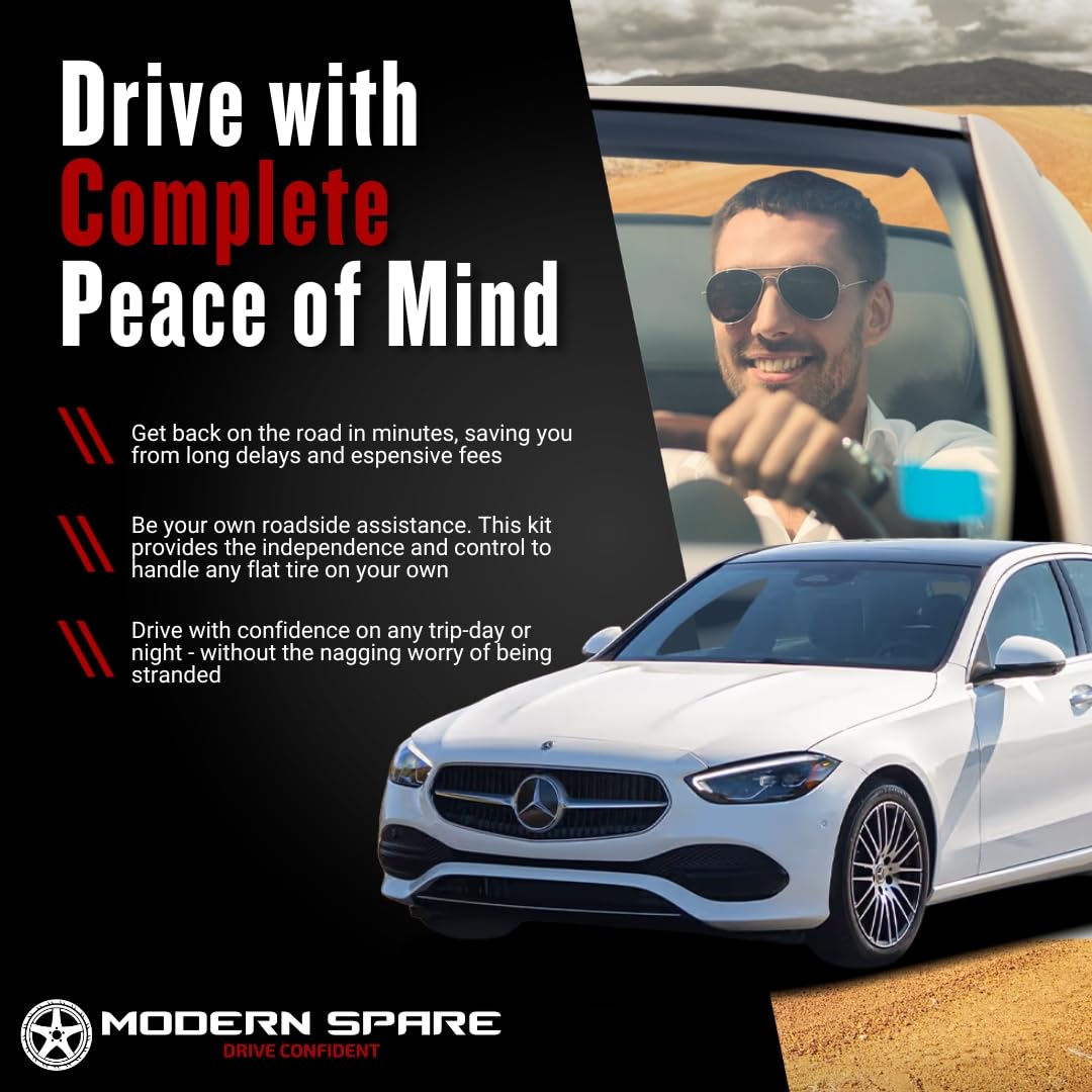 Modern Spare Complete Compact Spare Tire Kit w/Carrying Case - Fits 2015-2026 Mercedes C-Class and CLA-Class Models (Except C63 S)