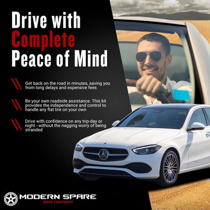 Modern Spare Complete Compact Spare Tire Kit w/Carrying Case - Fits 2015-2026 Mercedes C-Class and CLA-Class Models (Except C63 S)