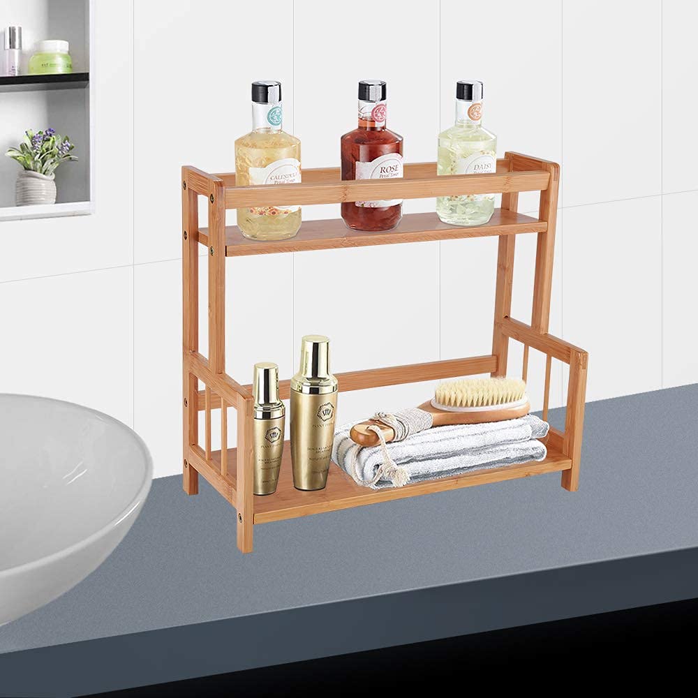Ufine 2 Tier Bamboo Spice Rack Organizer Kitchen Countertop Storage Shelf