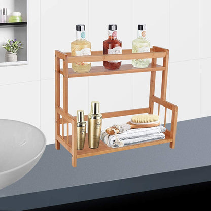 Ufine 2 Tier Bamboo Spice Rack Organizer Kitchen Countertop Storage Shelf