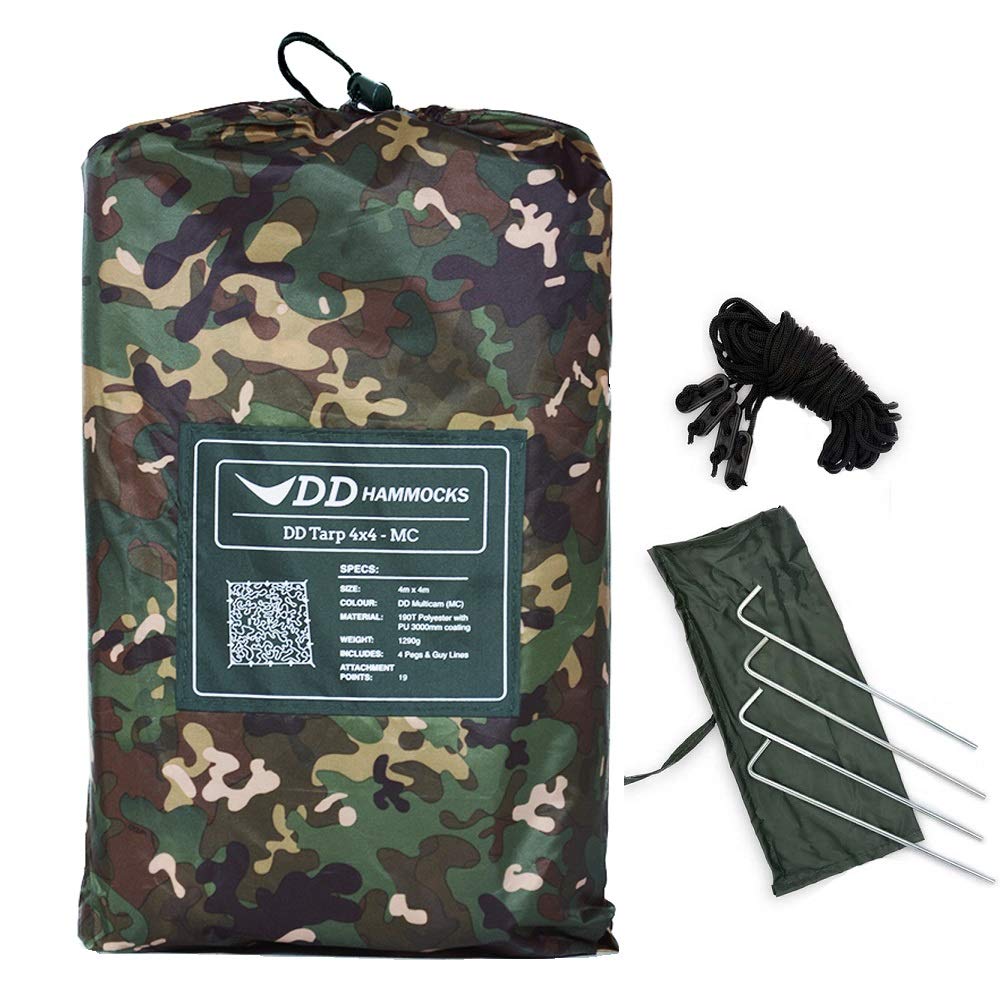 DD Hammocks Tarp 4x4 - MC (13ft x13ft) - 100% Waterproof - Lightweight & Multifunctional Rainfly Square Camo Tarp Tent Group Shelter for Camping Bushcraft & Scouts