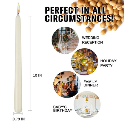 Ivory Taper Candles, Set of 20 Unscented and Smokeless 10 Inch Taper Candles Long Burning, Paraffin Wax with Cotton Wicks for Burning Approxinately 7-8 Hours Time