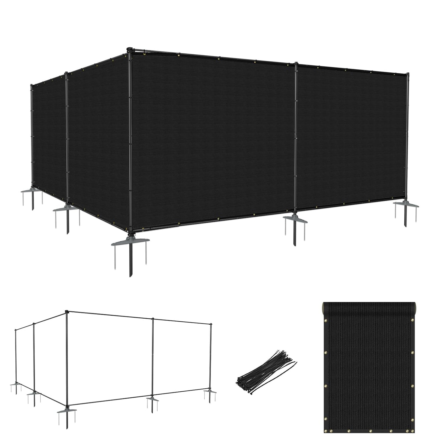 Goleray 5'Hx24'W Outdoor Freestanding Privacy Screen Fence Panels with Iron Poles, Mesh Shade Net Cover Temporary Fencing for Patio Backyard Garden Deck, Black