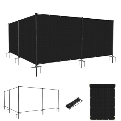 Goleray 5'Hx24'W Outdoor Freestanding Privacy Screen Fence Panels with Iron Poles, Mesh Shade Net Cover Temporary Fencing for Patio Backyard Garden Deck, Black