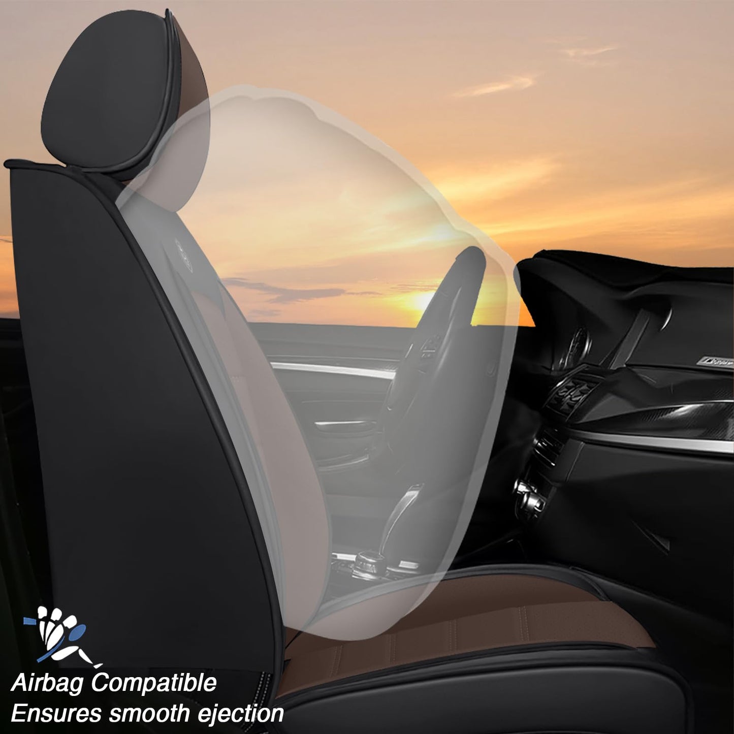FASSME Seat Covers Custom Fit for Ford Expedition 2000-2026, 7 Seat, Compatible Airbag Non-Slip Waterproof Leather Seat Cover, Luxury Interior Car Seat Covers Full Set, Black Coffee