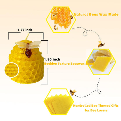 Lacaser Beeswax Candles Bulk Set of 12, Bee Candles with Little Bee Ornament Decors, Bee Themed Gift,Unscented&Smokeless &Dripless, Dia 1.77" x1.97" Each, Yellow