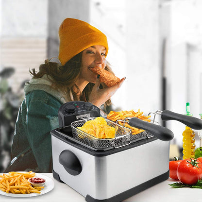 Secura 1700-Watt Stainless-Steel Triple Basket Electric Deep Fryer with Timer Free Extra Odor Filter, 4L/17-Cup, Red
