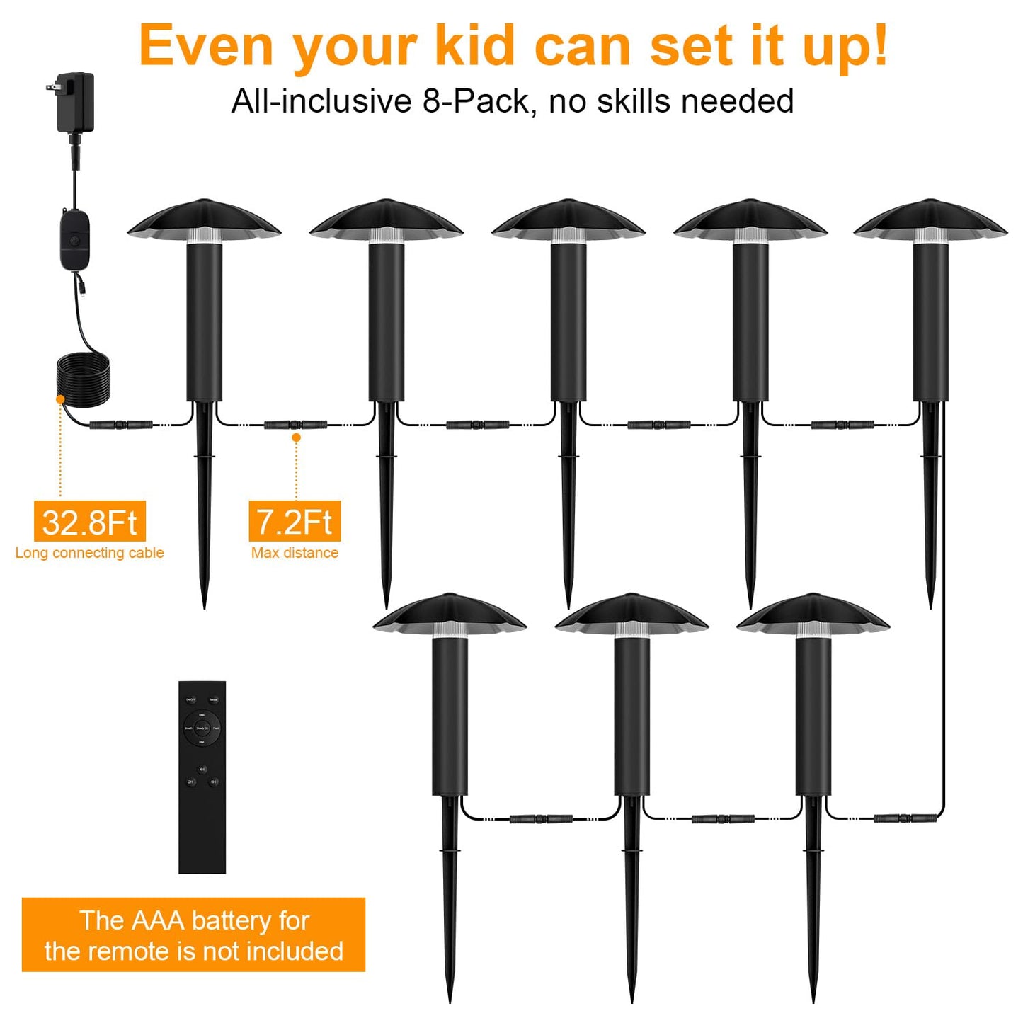 ALYFC 8 Pack Low Voltage Landscape Lighting Kit: All-in-One-Set Easy Setup - Dusk to Dawn Auto On/Off &Timer - 3W Outdoor Waterproof Metal Pathway Lights for Garden Yard Walkway Driveway