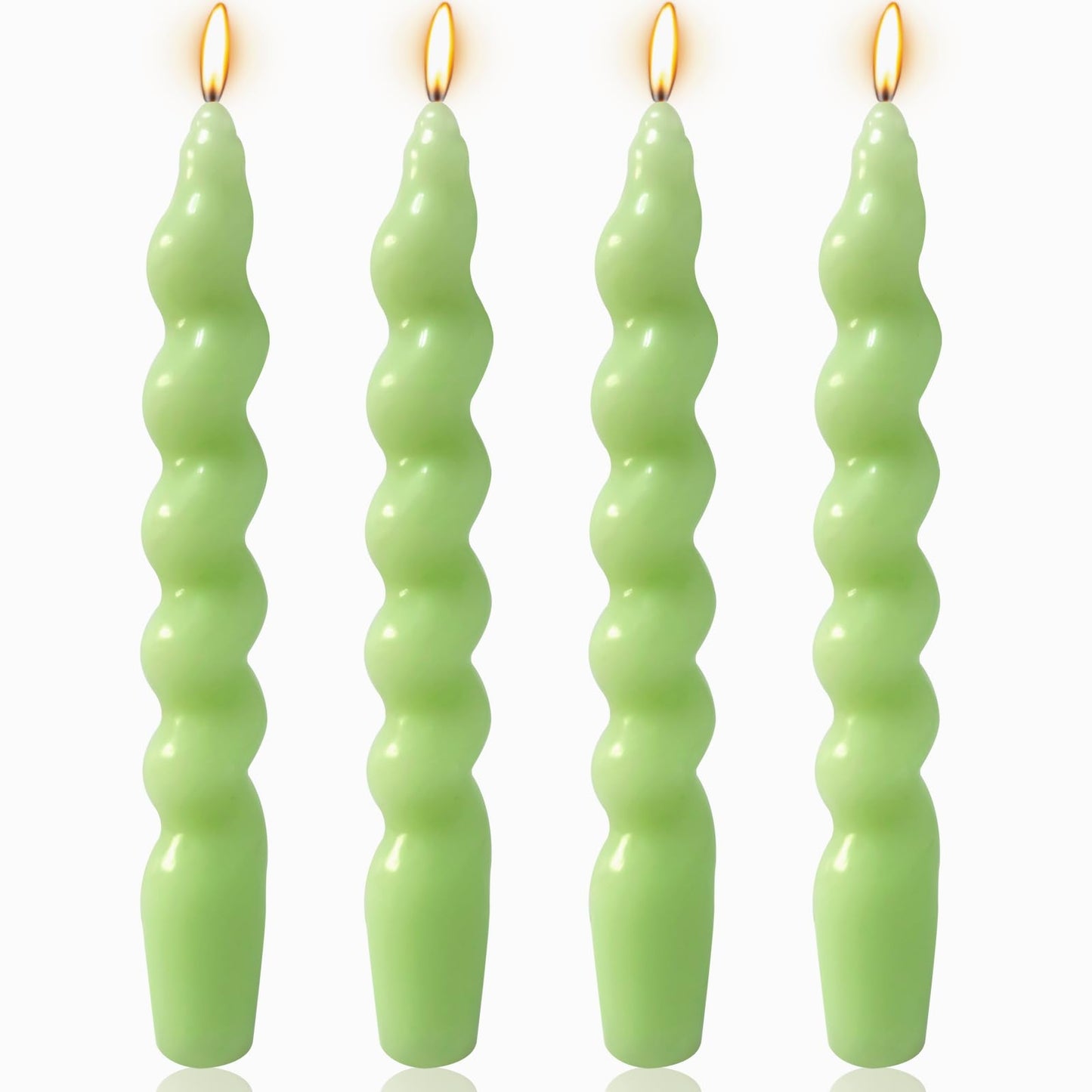 4 Pack 7 Inch Sage-Green Spiral Taper Candles, Unscented Dripless Fat Twisted Candlesticks for Home Décor Party and Celebrations