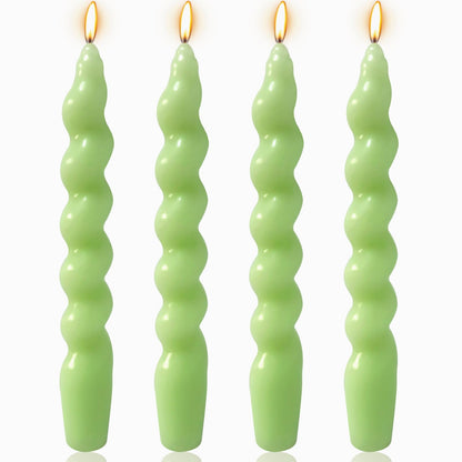 4 Pack 7 Inch Sage-Green Spiral Taper Candles, Unscented Dripless Fat Twisted Candlesticks for Home Décor Party and Celebrations