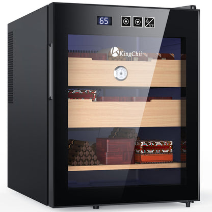KingChii 48L Electric Cigar Humidors with Temperature Control System, Cigar Cabinet with Spanish Cedar Wood Shelves & Hygrometer, Gifts for Men (3 Layers 350 Capacity)