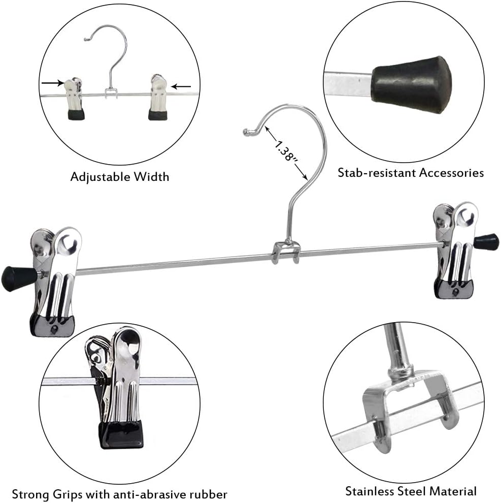 Northern Brothers Heavy-Duty Pants Hangers with Clips - Adjustable 20 Pack for Space-Saving Closet Organization