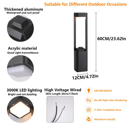 Outdoor Path Lighting Fixture 23.62In Outdoor Landscape Pathway Light Black Aluminum Modern Lawn Floor Light With 3000K LED Bollard Lighting Outside Housing Waterproof Post Lantern For Patio Entrance
