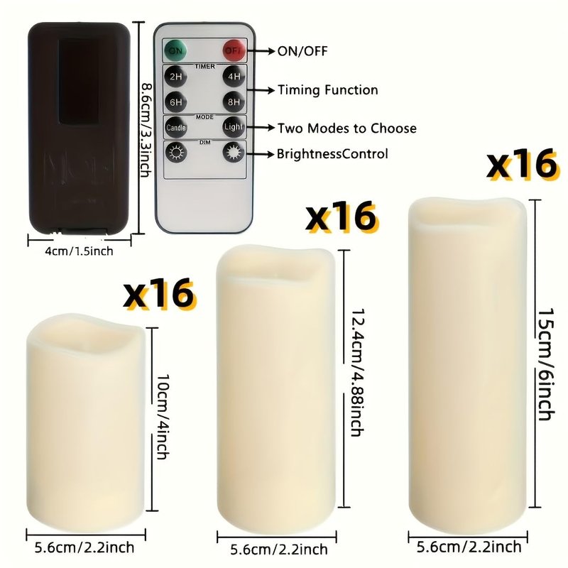 kneeife - 48 Pack Flameless Candles with Remote & 24H Timer - Waterproof Battery Operated Decorative Candles,3 Sizes(4" 5" 6" inch) for Home Decor, Wedding, Christmas, Party (Warm White)