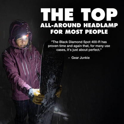 BLACK DIAMOND Spot 400-R Rechargeable Headlamp | 400 Lumens, Dimmable | Micro-USB Charging | Waterproof & Compact | Camping, Hiking, Running | Bordeaux
