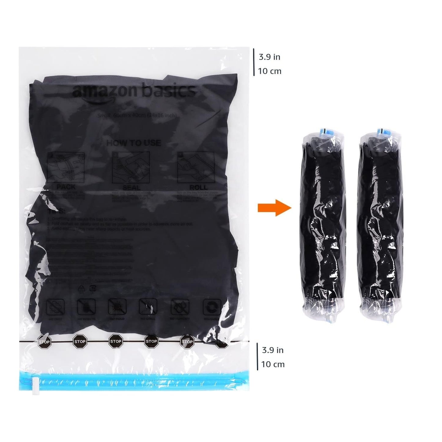Amazon Basics Roll-Up Travel Zipper Storage Bags, 12 count (6 Small & 6 Medium), Multiple, Clear