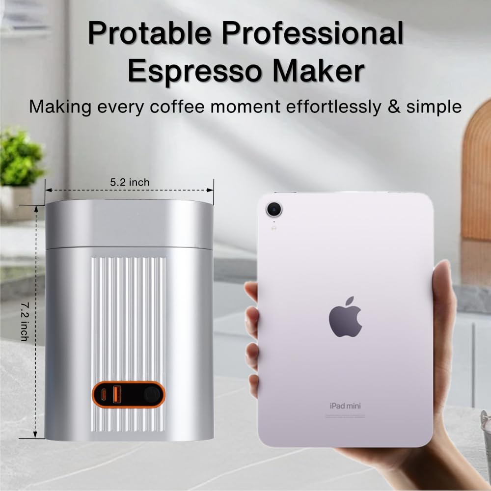 Hxro Portable Espresso Coffee Maker, 20 Bar, 80ml Stainless Steel Water Tank, Rechargeable Espresso Machine for Capsule & Ground, Compact Coffee Machine for Travel RV Car Camping (Silver(13500mAh))