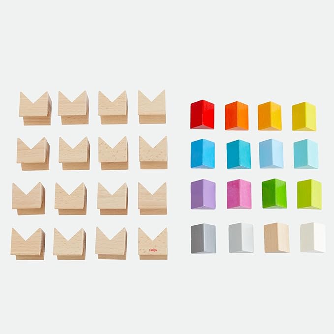 HABA Creative Building Blocks - Colourful Building Set with 32 Wooden Building Blocks &amp 10 Template Cards - Promotes Creativity Spatial Thinking &amp Fine Motor Skills - From 4 Years - 201260600