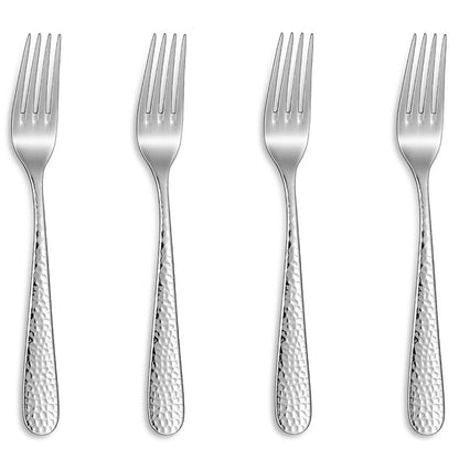 KEAWELL Premium 4-Piece Louise Hammered Fork Set, 18/10 Stainless Steel, Fine Fork Set with Round Edge, Brightly-Mirror polished, Dishwasher Safe. (4, 7.28" Salad Forks)