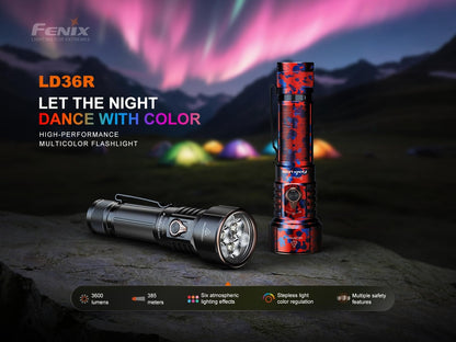 Fenix LD36R 3600 Lumens Rechargeable Flashlight, USB-C Fast Charging with 6 RGB Presets & Continuously Adjustable Color Output (Black)